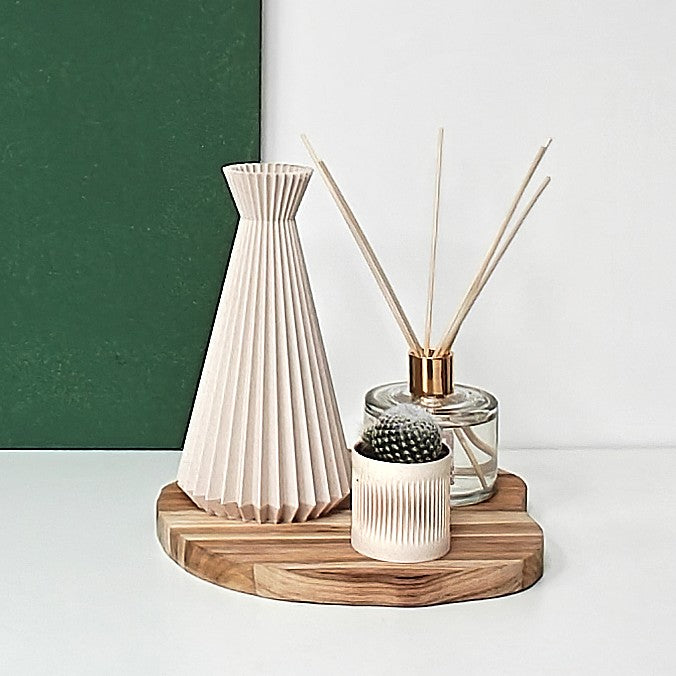 Kyoto Pleat Vase— Moderne houten look vaas (3D-geprint in Wood-PLA) voor droogbloemen