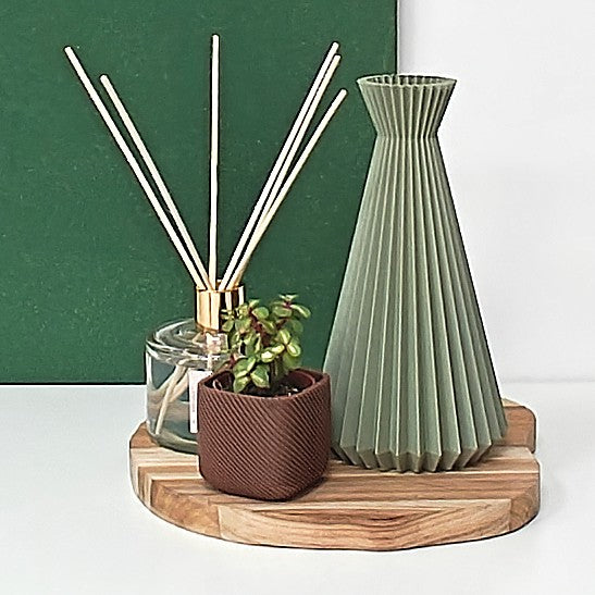 Kyoto Pleat Vase— Moderne houten look vaas (3D-geprint in Wood-PLA) voor droogbloemen